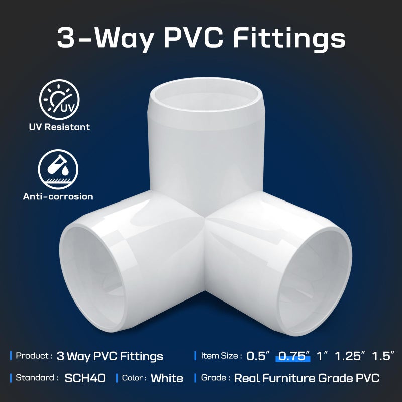 letsFix 3/4" PVC Fittings 3 Way (10-Pack) Furniture Grade, Elbow Connector, Heavy Duty for DIY Furniture, Frames, UV Resistant - Compatible with 3/4" Schedule 40 PVC Pipesâ€Œ - Image 2